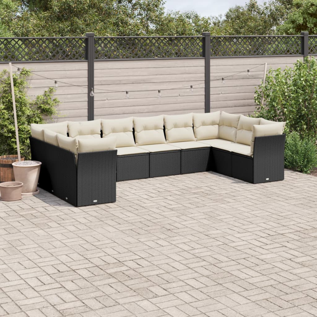 10-tlg. Garten-Sofagarnitur mit Kissen Schwarz Poly Rattan 10-tlg. Garten-Sofagarnitur mit Kissen Schwarz Poly Rattan