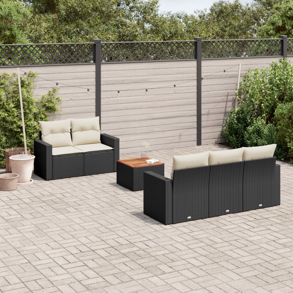 6-tlg. Garten-Sofagarnitur mit Kissen Schwarz Poly Rattan 6-tlg. Garten-Sofagarnitur mit Kissen Schwarz Poly Rattan