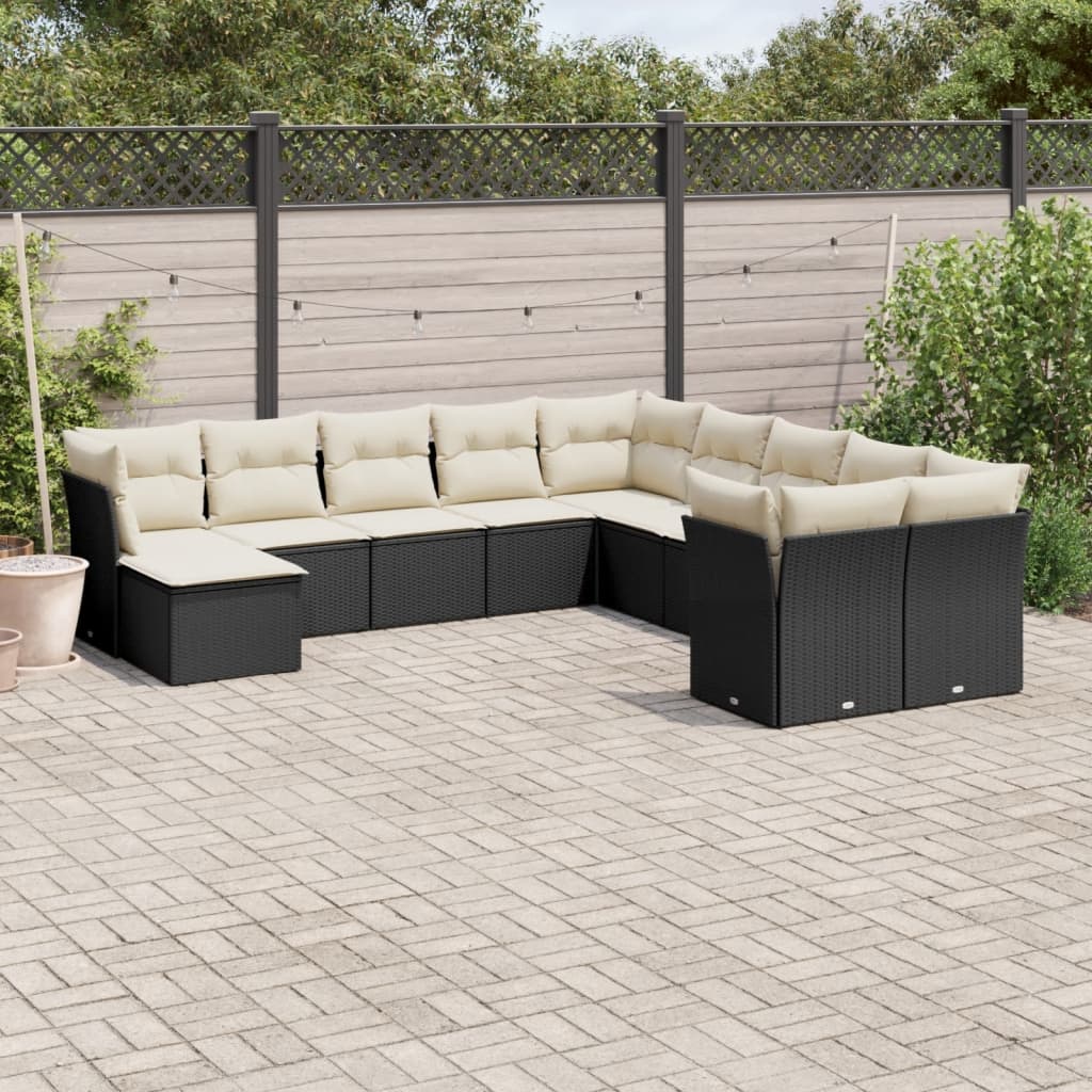 11-tlg. Garten-Sofagarnitur mit Kissen Schwarz Poly Rattan 11-tlg. Garten-Sofagarnitur mit Kissen Schwarz Poly Rattan