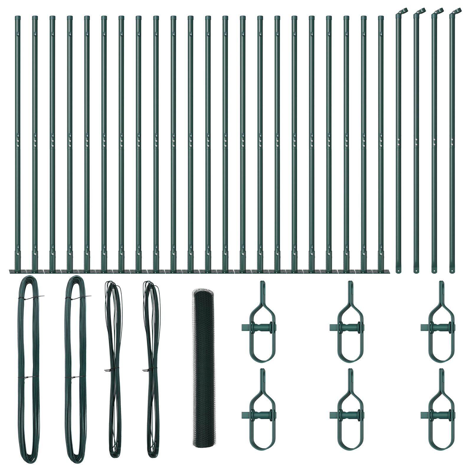 Sechseckiger Zaun Grün 1,2x50 m Stahl, Zaunpfosten mit Sockelplatten 13 Stück Ø32mm 68,5cm verzinkter Stahl