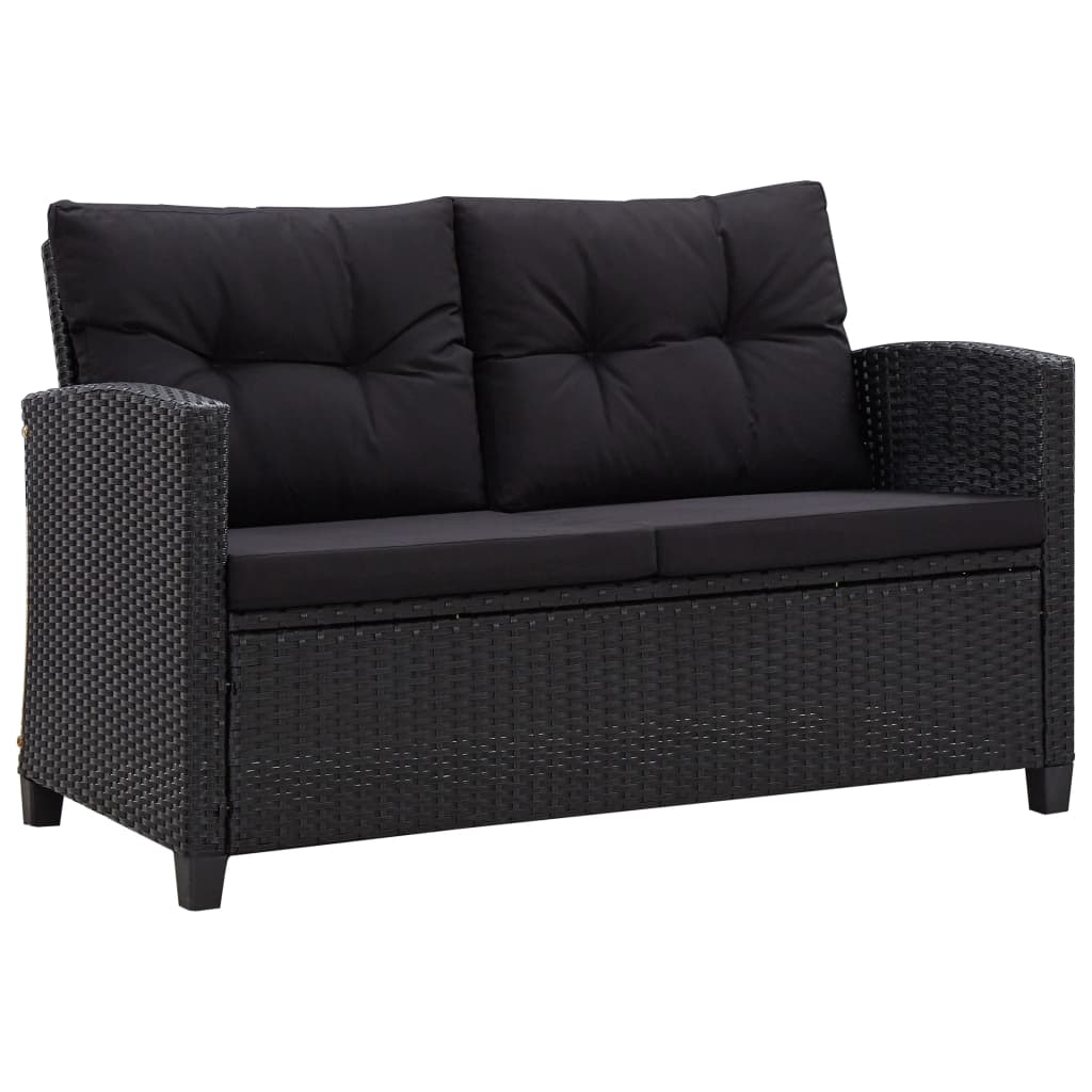 2-Sitzer-Gartensofa mit Kissen Schwarz 124 cm Poly Rattan 2-Sitzer-Gartensofa mit Kissen Schwarz 124 cm Poly Rattan