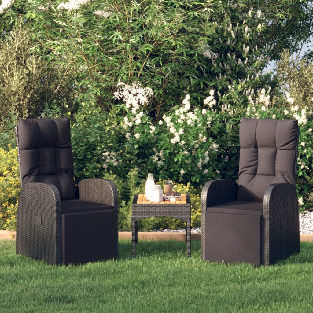 Gartensessel mit Kissen 2 Stk. Verstellbar Schwarz Poly Rattan Gartensessel mit Kissen 2 Stk. Verstellbar Schwarz Poly Rattan