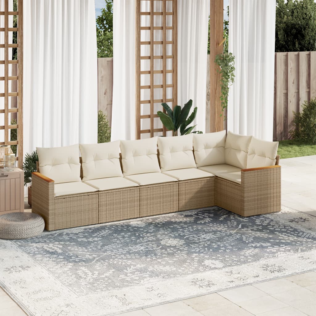6-tlg. Garten-Sofagarnitur mit Kissen Beige Poly Rattan 6-tlg. Garten-Sofagarnitur mit Kissen Beige Poly Rattan