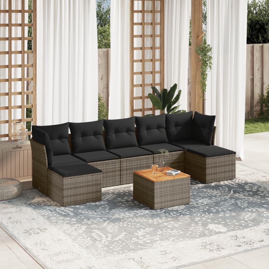 8-tlg. Garten-Sofagarnitur mit Kissen Grau Poly Rattan 8-tlg. Garten-Sofagarnitur mit Kissen Grau Poly Rattan