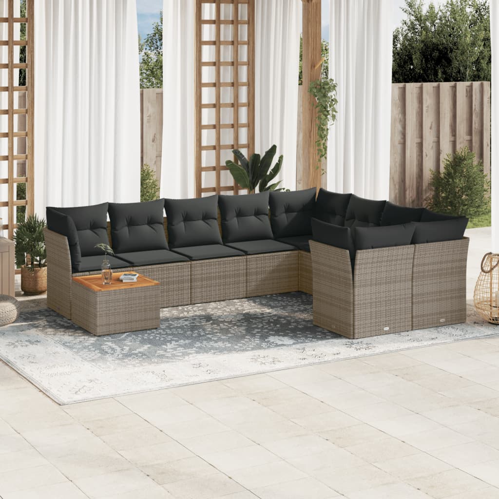 10-tlg. Garten-Sofagarnitur mit Kissen Grau Poly Rattan 10-tlg. Garten-Sofagarnitur mit Kissen Grau Poly Rattan