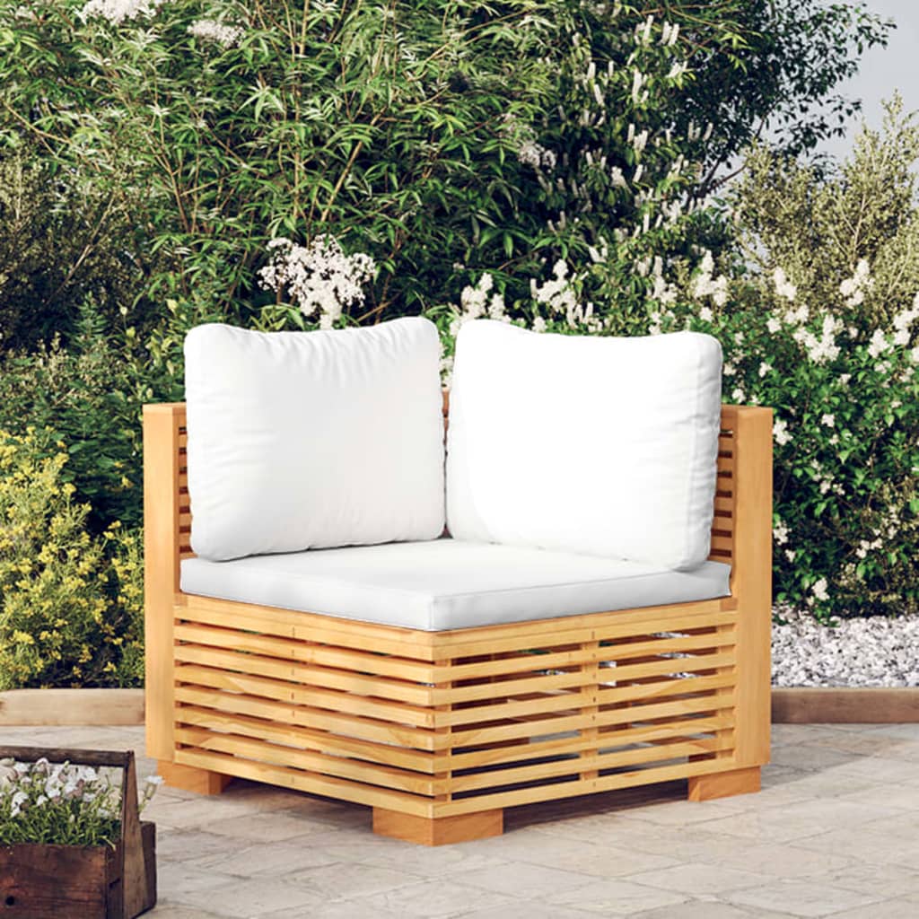 Garten-Ecksofa mit Creme Kissen Massivholz Teak Garten-Ecksofa mit Creme Kissen Massivholz Teak
