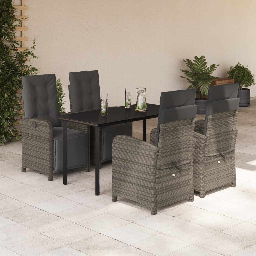 5-tlg. Garten-Essgruppe mit Kissen Grau Poly Rattan 5-tlg. Garten-Essgruppe mit Kissen Grau Poly Rattan