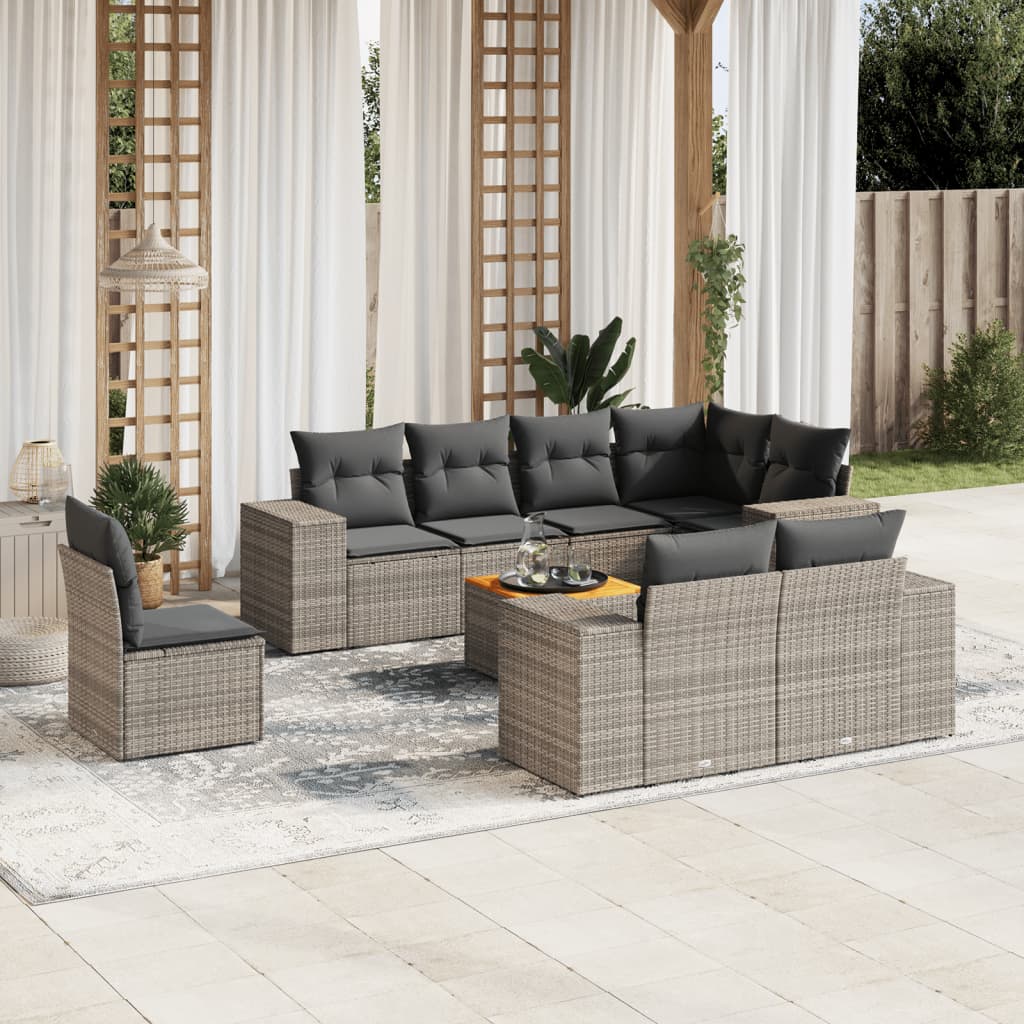 9-tlg. Garten-Sofagarnitur mit Kissen Grau Poly Rattan 9-tlg. Garten-Sofagarnitur mit Kissen Grau Poly Rattan