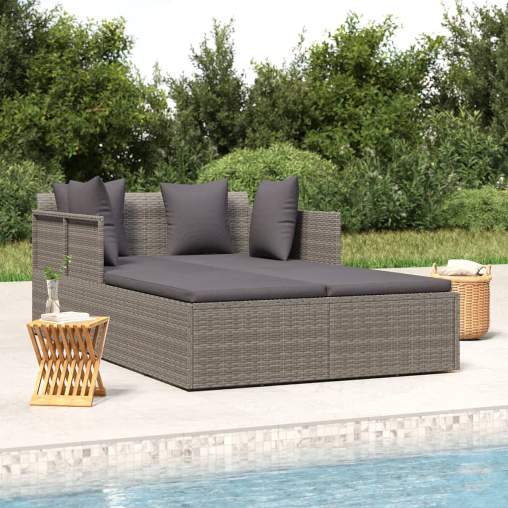 Sonnenliege mit Kissen Grau 182x118x63 cm Poly Rattan Sonnenliege mit Kissen Grau 182x118x63 cm Poly Rattan