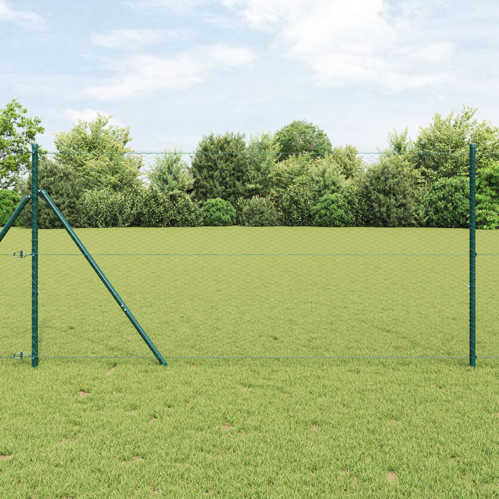 Hexagonzaun Grau 1x50 m Stahl, Zaunpfosten 13 Stück Grün Ø32 mm 150 cm Verzinkter Stahl