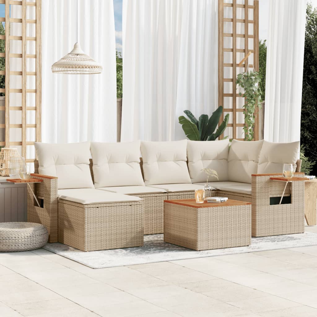 7-tlg. Garten-Sofagarnitur mit Kissen Beige Poly Rattan 7-tlg. Garten-Sofagarnitur mit Kissen Beige Poly Rattan