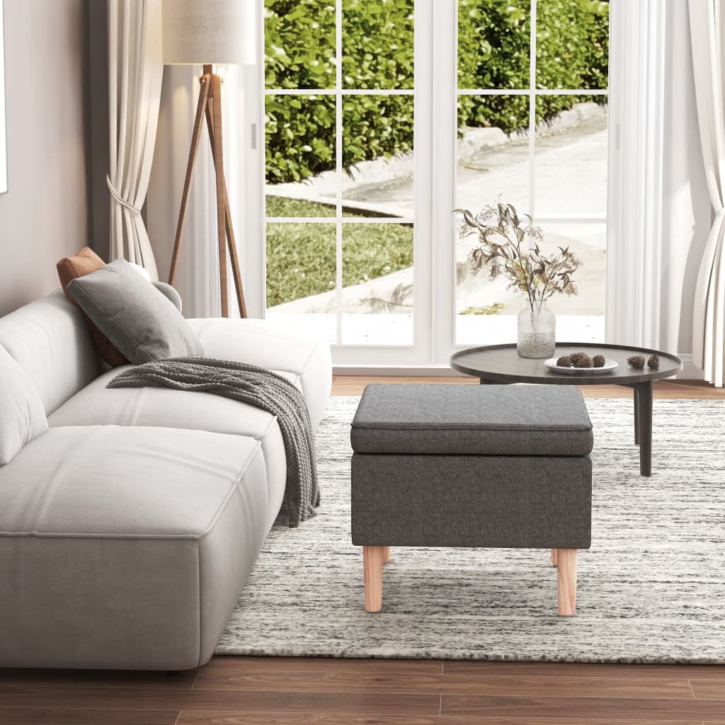 Hocker mit Holzbeinen Hellgrau Stoff Hocker mit Holzbeinen Hellgrau Stoff