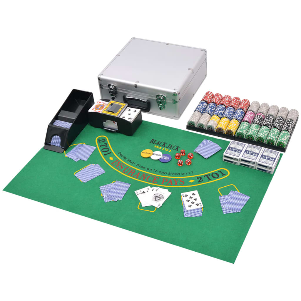 Kombiniertes Poker/Blackjack Set mit 600 Laserchips Aluminium Kombiniertes Poker/Blackjack Set mit 600 Laserchips Aluminium