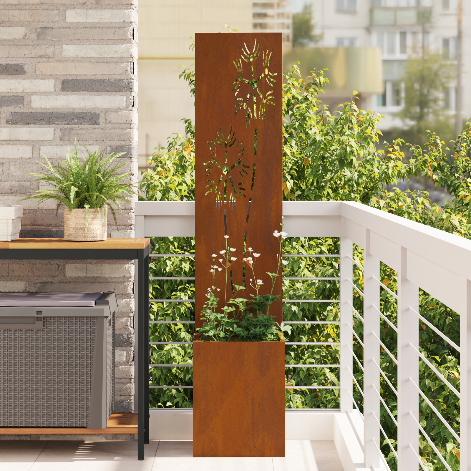 Blumentopf mit dekorativem Paneel Rostig 32 x 140 cm