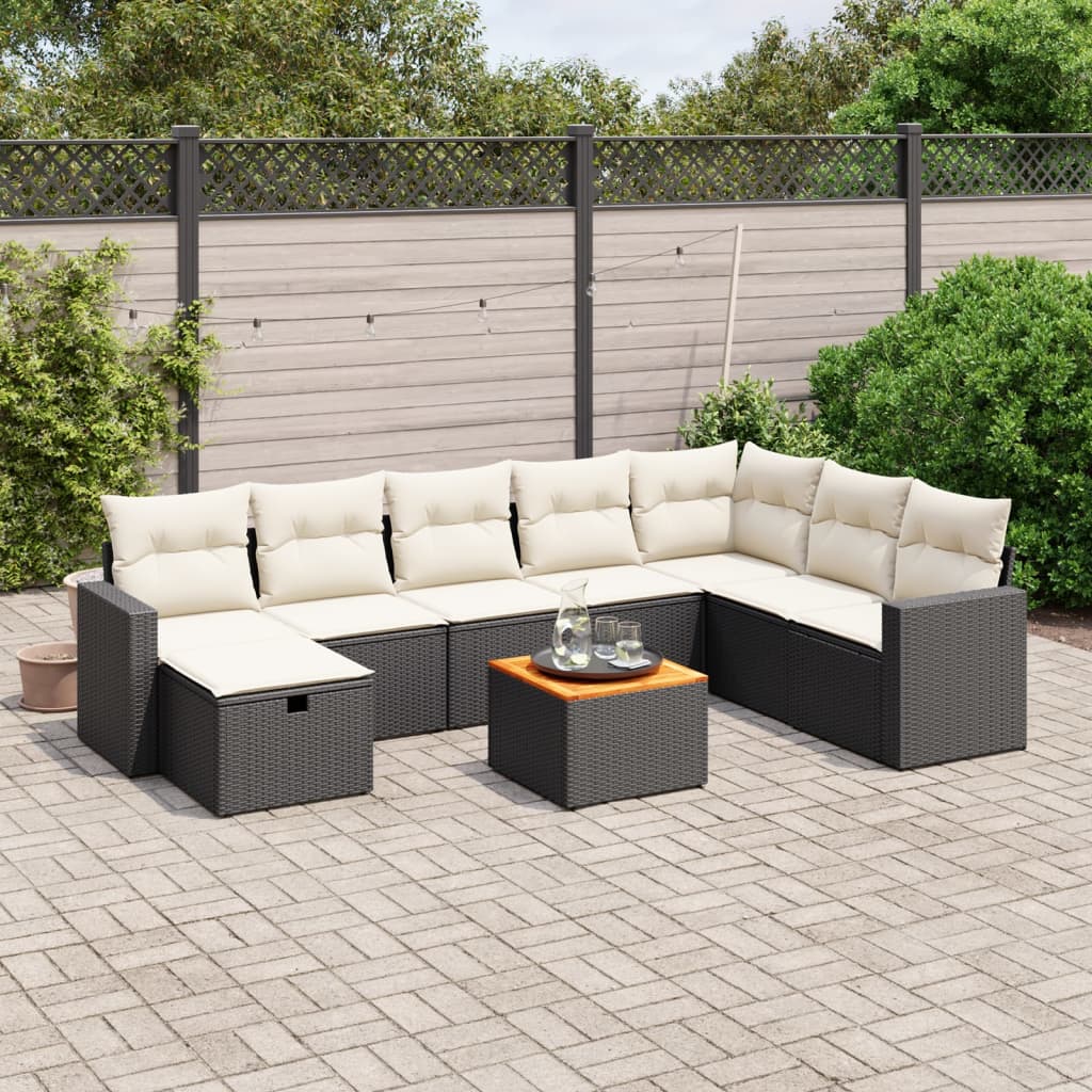 9-tlg. Garten-Sofagarnitur mit Kissen Schwarz Poly Rattan 9-tlg. Garten-Sofagarnitur mit Kissen Schwarz Poly Rattan
