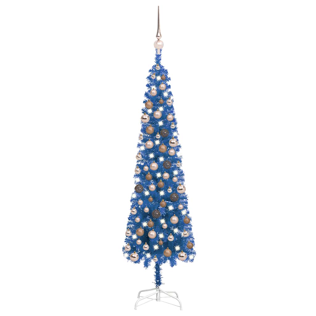 Weihnachtsbaum Schlank mit Beleuchtung & Kugeln Blau 120 cm Weihnachtsbaum Schlank mit Beleuchtung & Kugeln Blau 120 cm