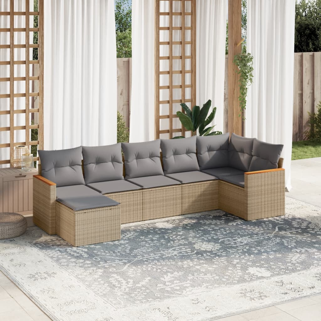 7-tlg. Garten-Sofagarnitur mit Kissen Beige Poly Rattan 7-tlg. Garten-Sofagarnitur mit Kissen Beige Poly Rattan