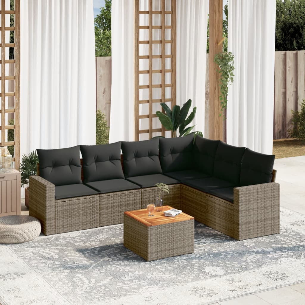 7-tlg. Garten-Sofagarnitur mit Kissen Grau Poly Rattan 7-tlg. Garten-Sofagarnitur mit Kissen Grau Poly Rattan