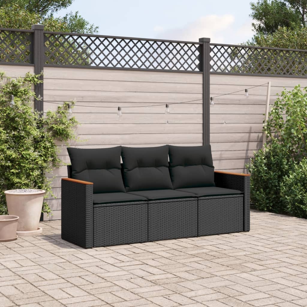 3-tlg. Garten-Sofagarnitur mit Kissen Schwarz Poly Rattan 3-tlg. Garten-Sofagarnitur mit Kissen Schwarz Poly Rattan