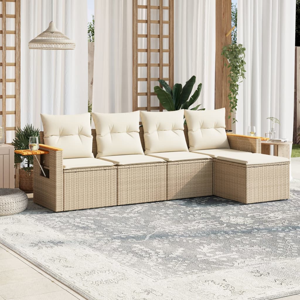 5-tlg. Garten-Sofagarnitur mit Kissen Beige Poly Rattan 5-tlg. Garten-Sofagarnitur mit Kissen Beige Poly Rattan