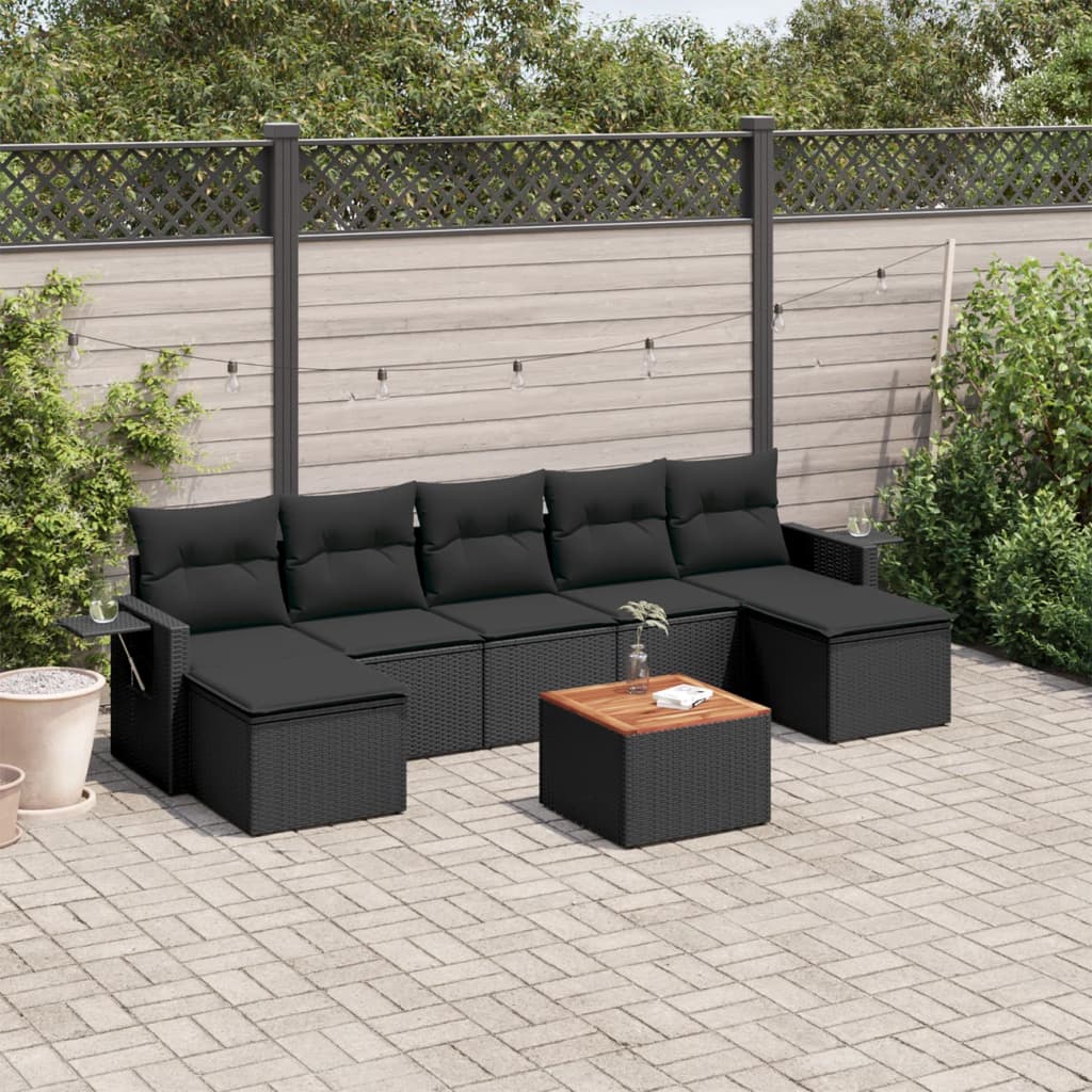8-tlg. Garten-Sofagarnitur mit Kissen Schwarz Poly Rattan 8-tlg. Garten-Sofagarnitur mit Kissen Schwarz Poly Rattan