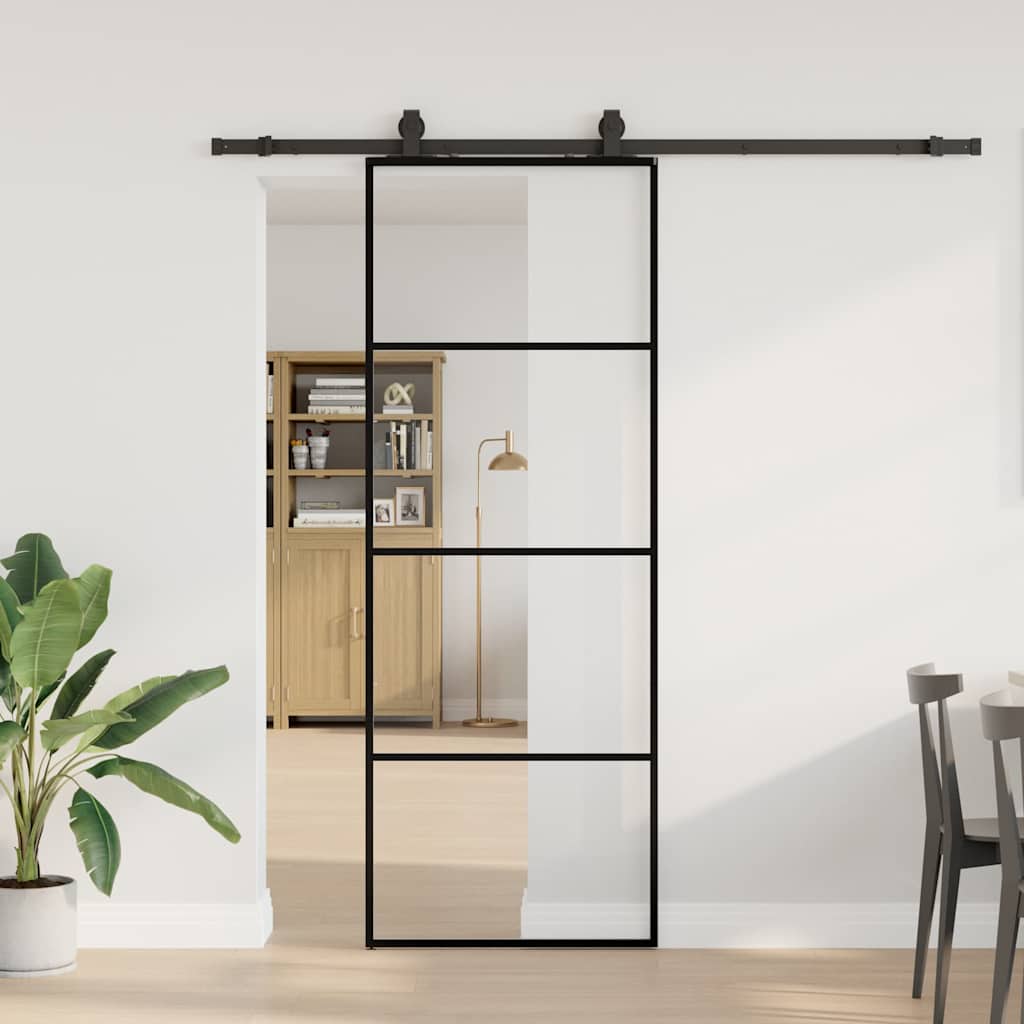 Schiebetür mit Beschlag Schwarz 76x205 cm ESG-Glas Schiebetür mit Beschlag Schwarz 76x205 cm ESG-Glas
