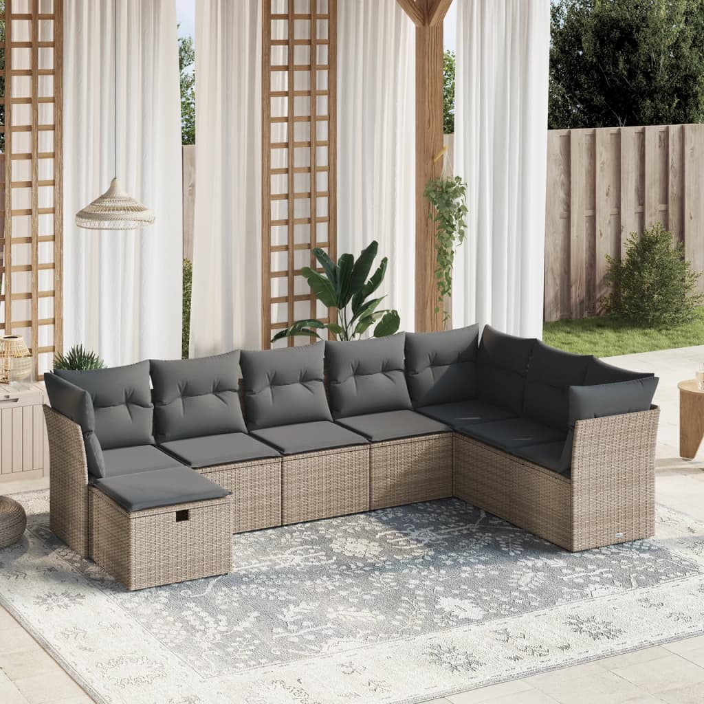 8-tlg. Garten-Sofagarnitur mit Kissen Grau Poly Rattan 8-tlg. Garten-Sofagarnitur mit Kissen Grau Poly Rattan
