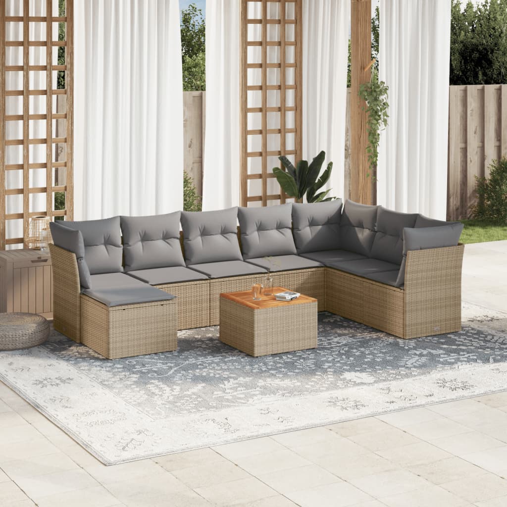9-tlg. Garten-Sofagarnitur mit Kissen Beige Poly Rattan 9-tlg. Garten-Sofagarnitur mit Kissen Beige Poly Rattan