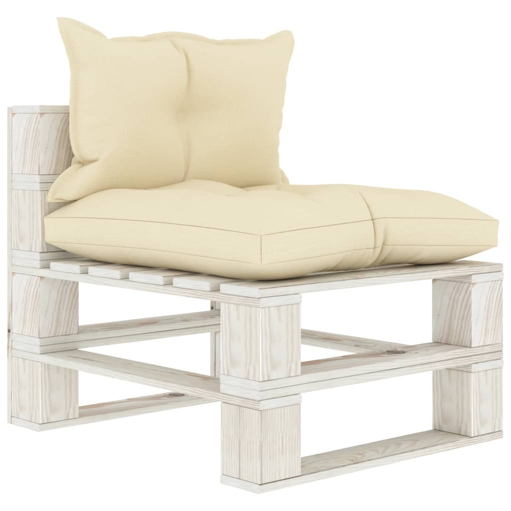 Garten-Paletten-Mittelsofa mit Kissen in Creme Holz Garten-Paletten-Mittelsofa mit Kissen in Creme Holz