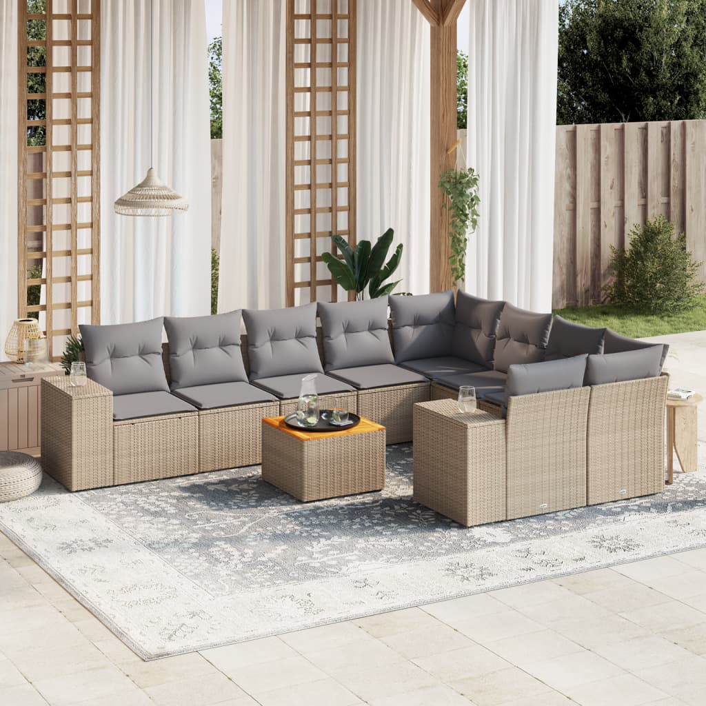 10-tlg. Garten-Sofagarnitur mit Kissen Beige Poly Rattan 10-tlg. Garten-Sofagarnitur mit Kissen Beige Poly Rattan