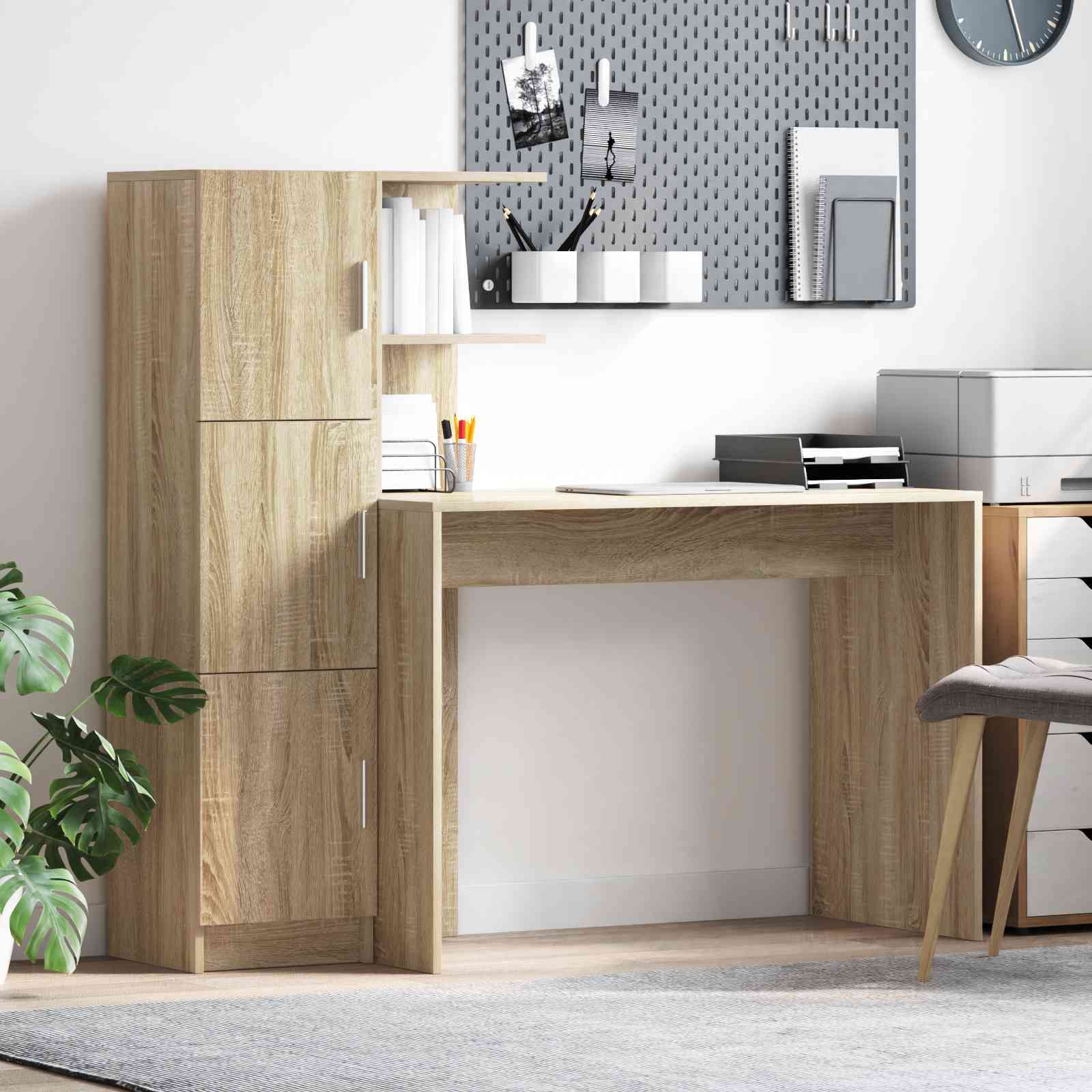 Schreibtisch mit Stauraum Sonoma Eiche Spanplatte Schreibtisch mit Stauraum Sonoma Eiche Spanplatte