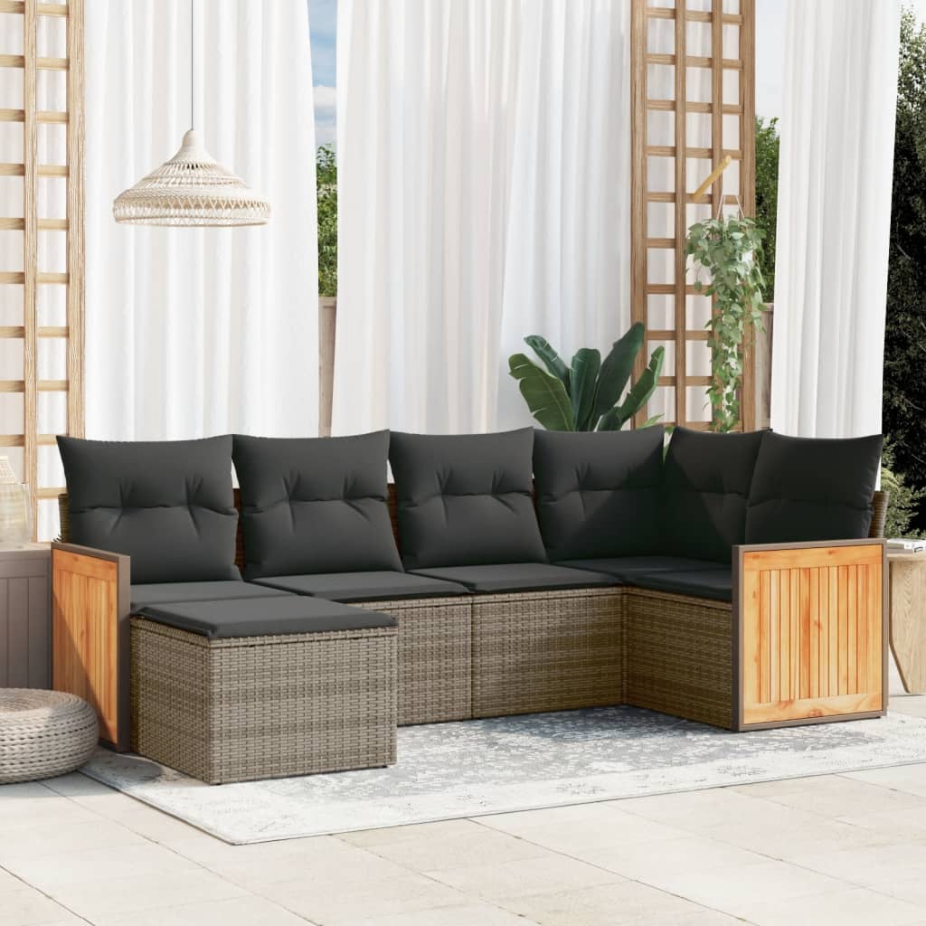 6-tlg. Garten-Sofagarnitur mit Kissen Grau Poly Rattan 6-tlg. Garten-Sofagarnitur mit Kissen Grau Poly Rattan
