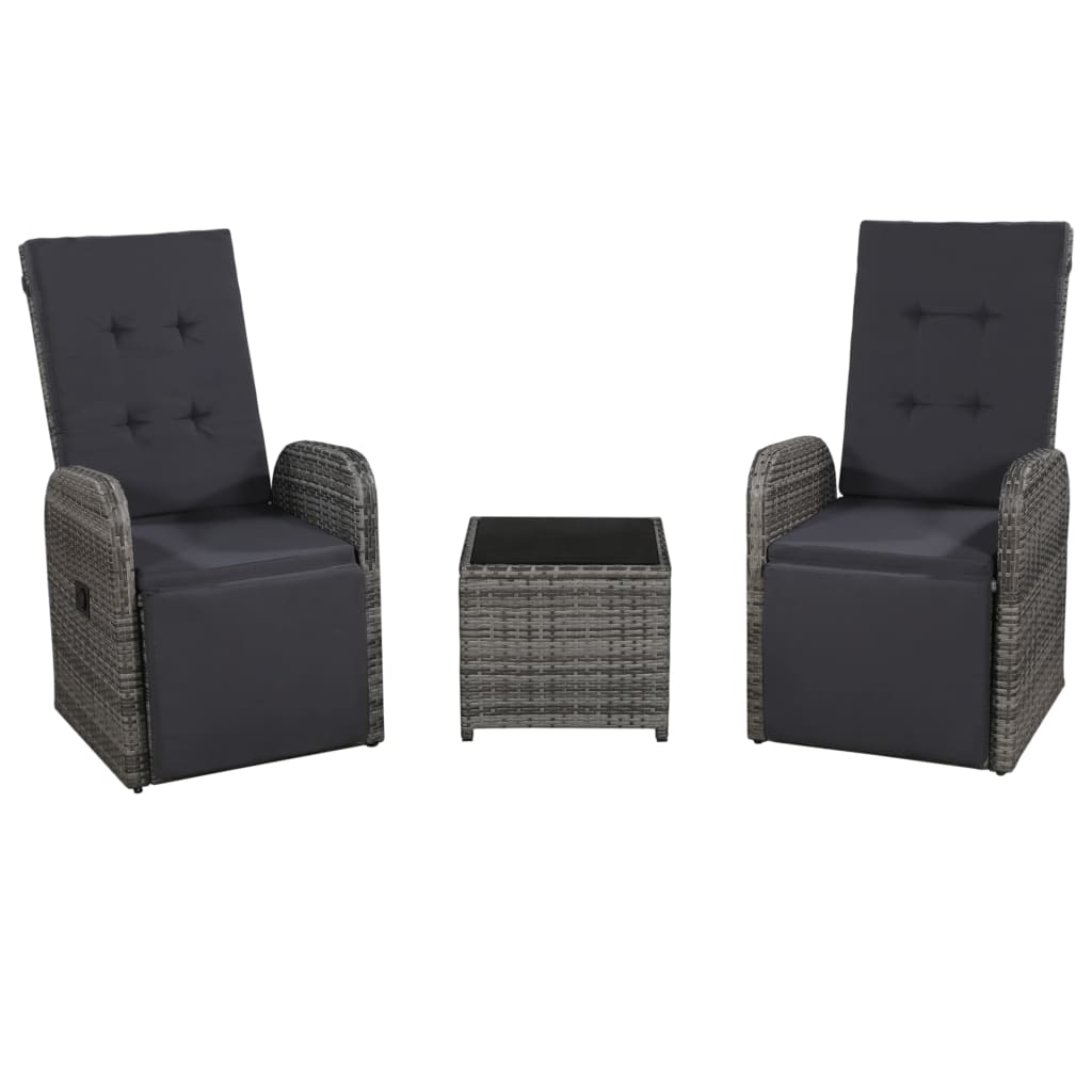 3-tlg. Bistro-Set mit Auflagen Poly Rattan Grau 3-tlg. Bistro-Set mit Auflagen Poly Rattan Grau