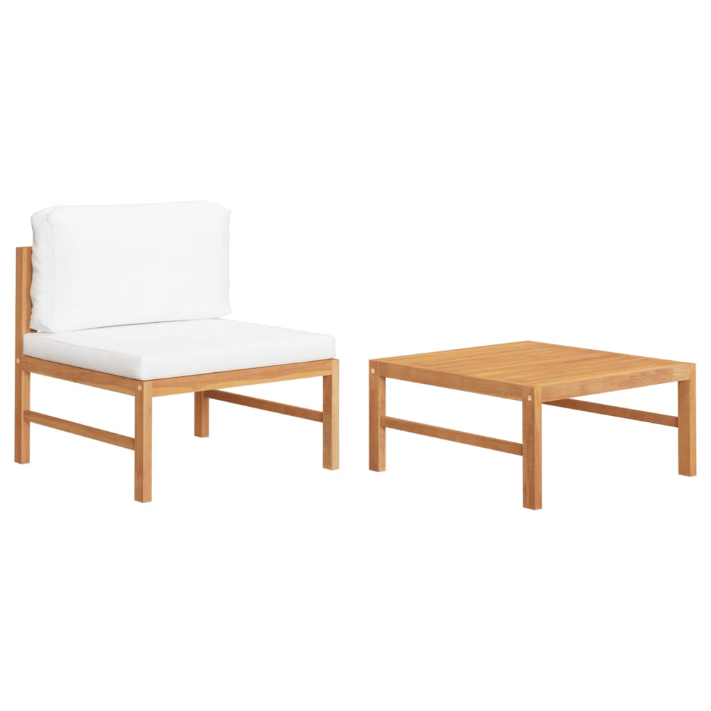 2-tlg. Garten-Lounge-Set mit Creme Kissen Teakholz 2-tlg. Garten-Lounge-Set mit Creme Kissen Teakholz