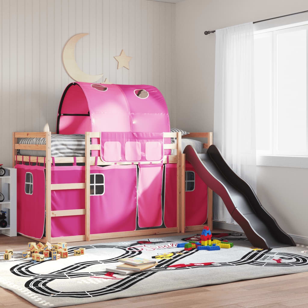 Etagenbett mit Rutsche und Gardinen Rosa 80x200 cm Etagenbett mit Rutsche und Gardinen Rosa 80x200 cm