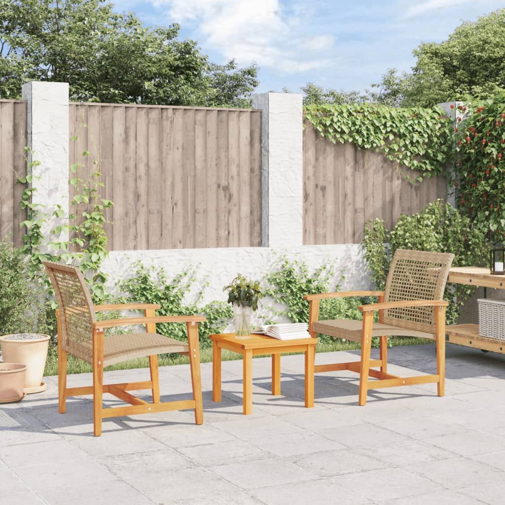Gartenstühle 2 Stk. Beige Poly Rattan und Akazienholz Gartenstühle 2 Stk. Beige Poly Rattan und Akazienholz
