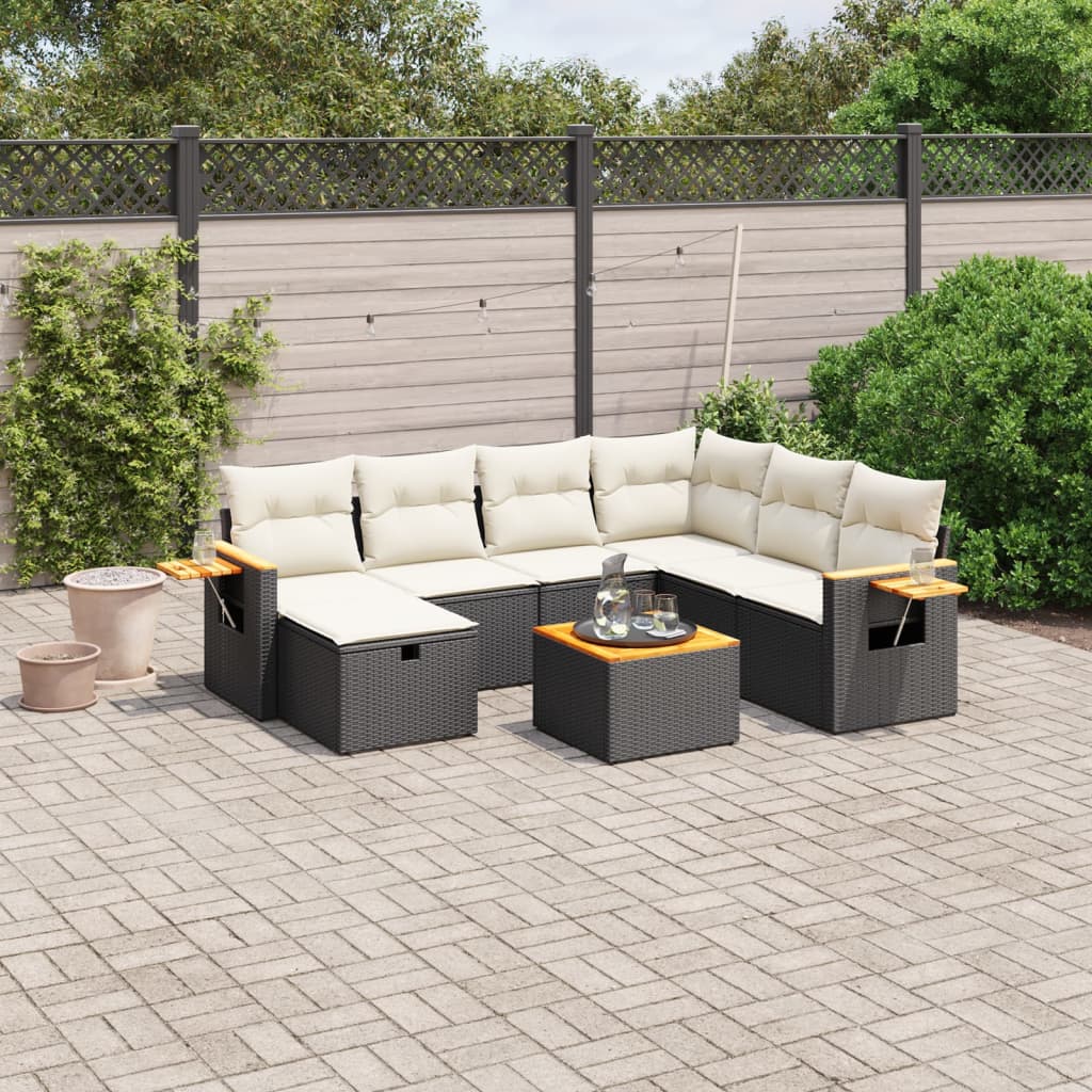 8-tlg. Garten-Sofagarnitur mit Kissen Schwarz Poly Rattan 8-tlg. Garten-Sofagarnitur mit Kissen Schwarz Poly Rattan
