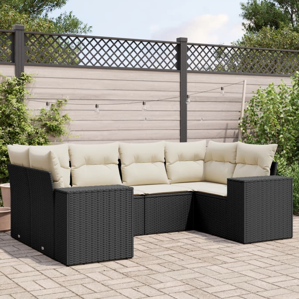 6-tlg. Garten-Sofagarnitur mit Kissen Schwarz Poly Rattan 6-tlg. Garten-Sofagarnitur mit Kissen Schwarz Poly Rattan