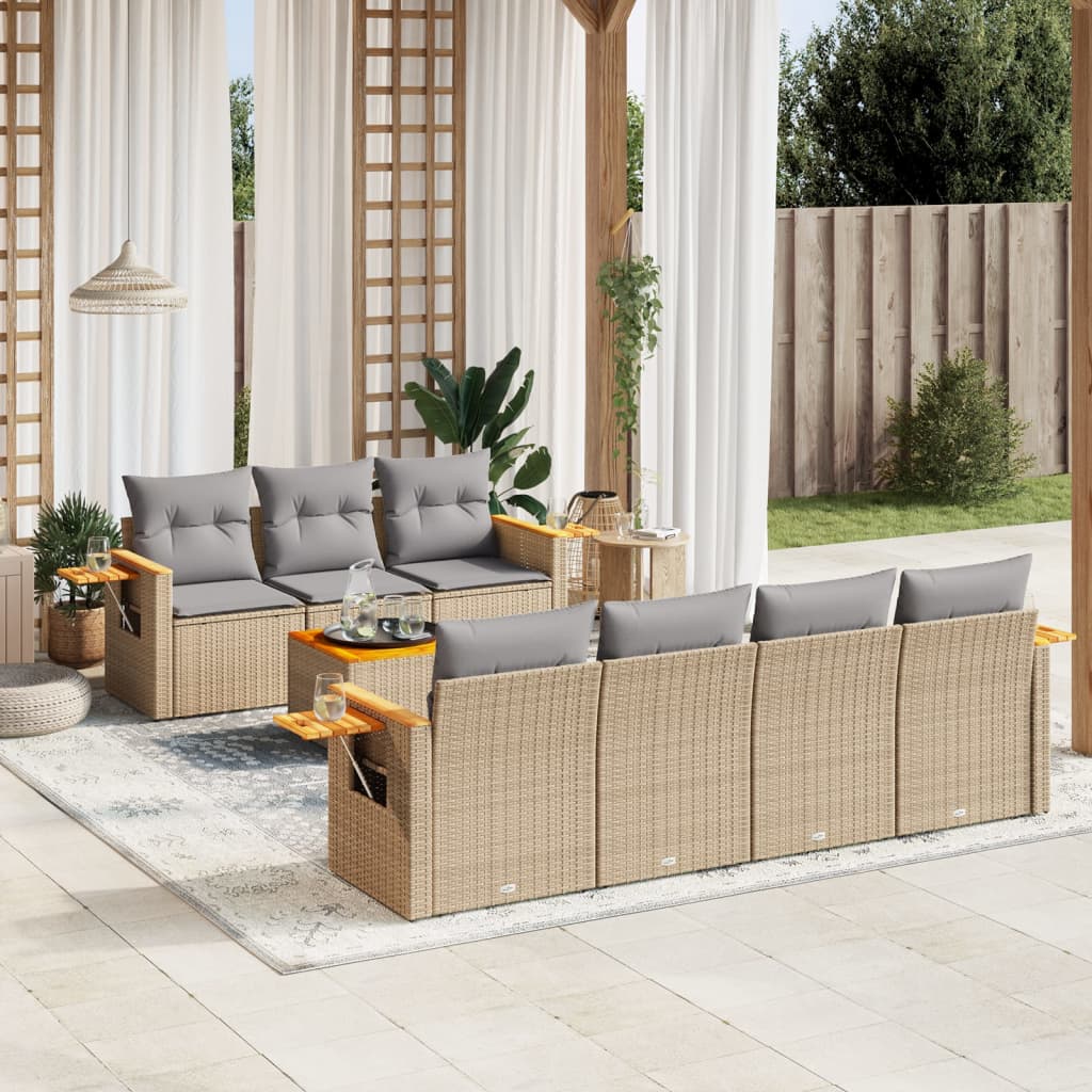 8-tlg. Garten-Sofagarnitur mit Kissen Beige Poly Rattan 8-tlg. Garten-Sofagarnitur mit Kissen Beige Poly Rattan
