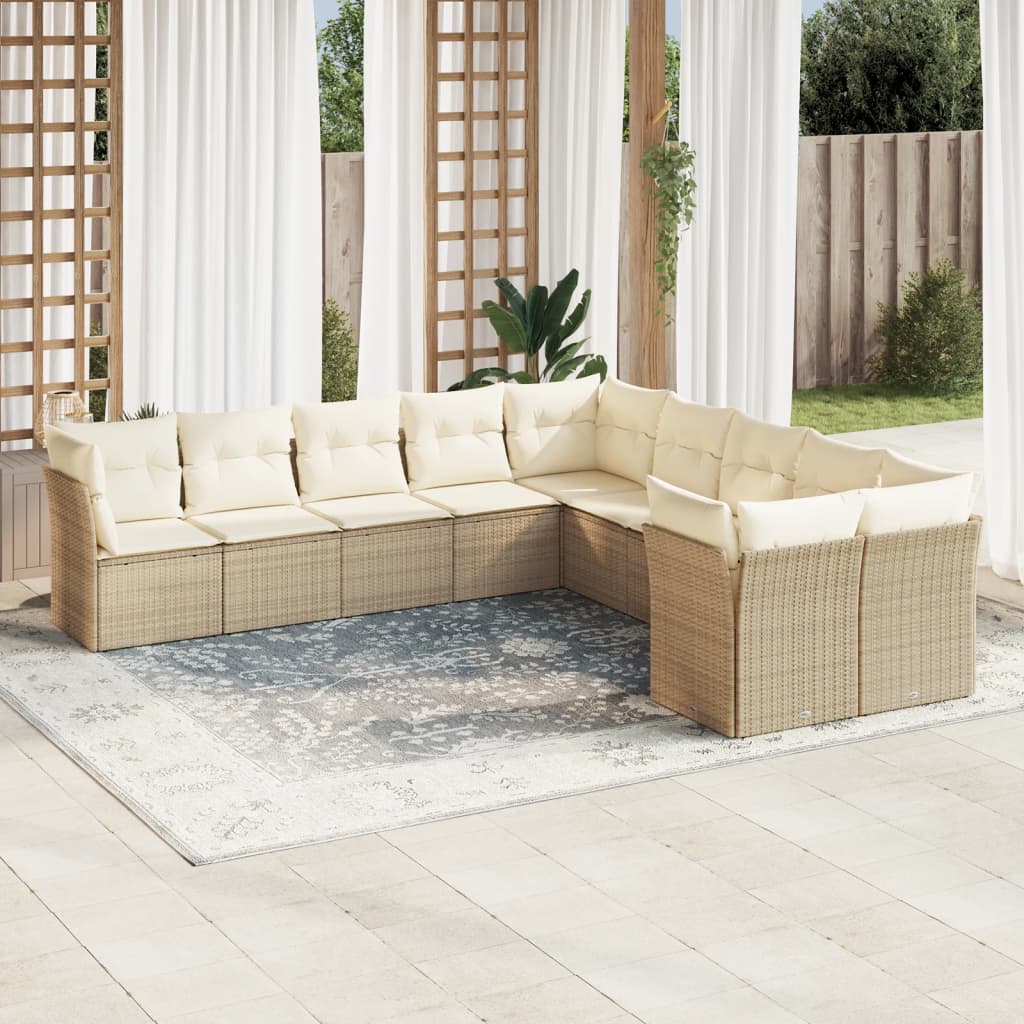 10-tlg. Garten-Sofagarnitur mit Kissen Beige Poly Rattan 10-tlg. Garten-Sofagarnitur mit Kissen Beige Poly Rattan