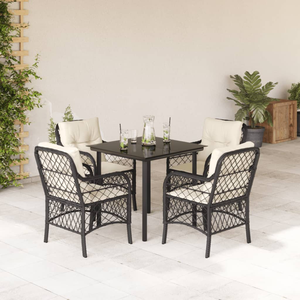 5-tlg. Garten-Essgruppe mit Kissen Schwarz Poly Rattan 5-tlg. Garten-Essgruppe mit Kissen Schwarz Poly Rattan