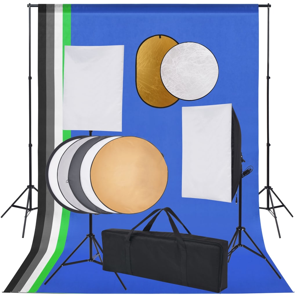 Fotostudio-Set mit Softbox-Lampen, Hintergrund und Reflektor Fotostudio-Set mit Softbox-Lampen, Hintergrund und Reflektor