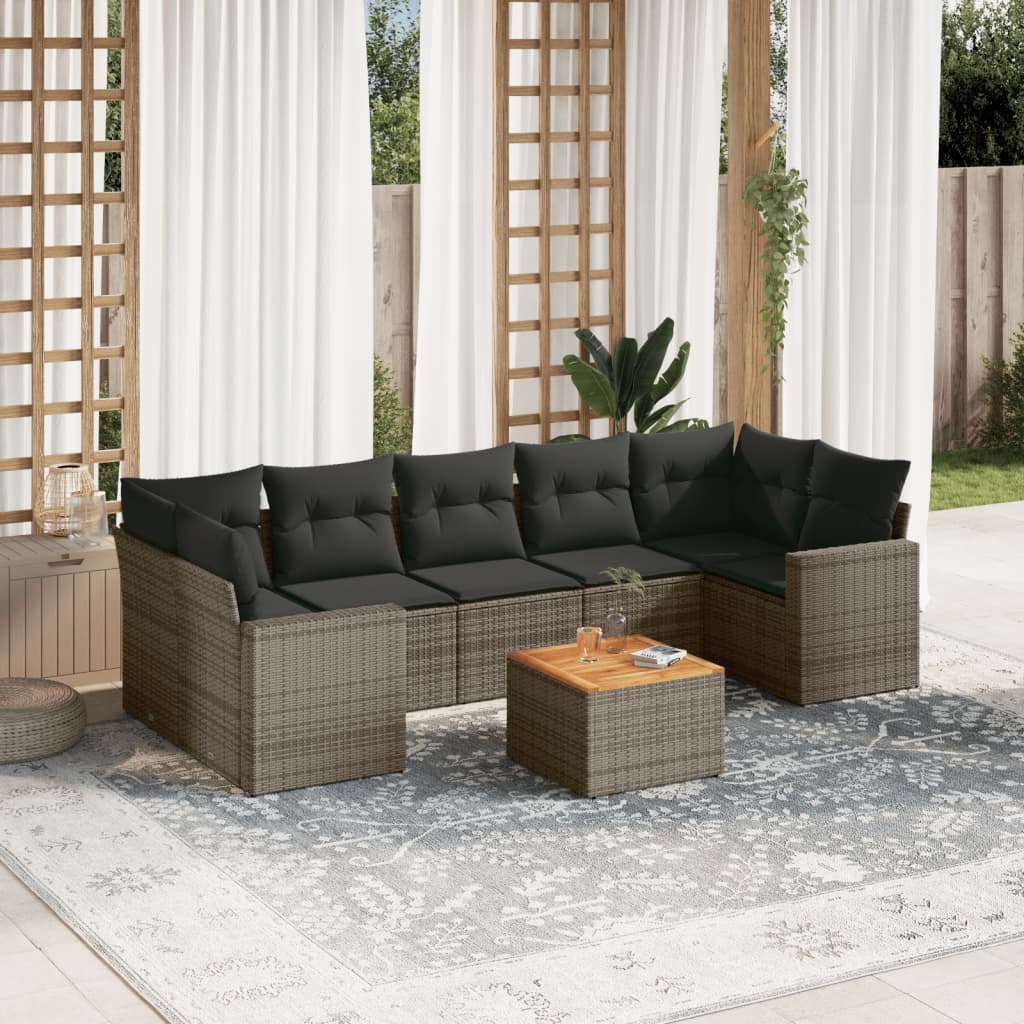 8-tlg. Garten-Sofagarnitur mit Kissen Grau Poly Rattan 8-tlg. Garten-Sofagarnitur mit Kissen Grau Poly Rattan
