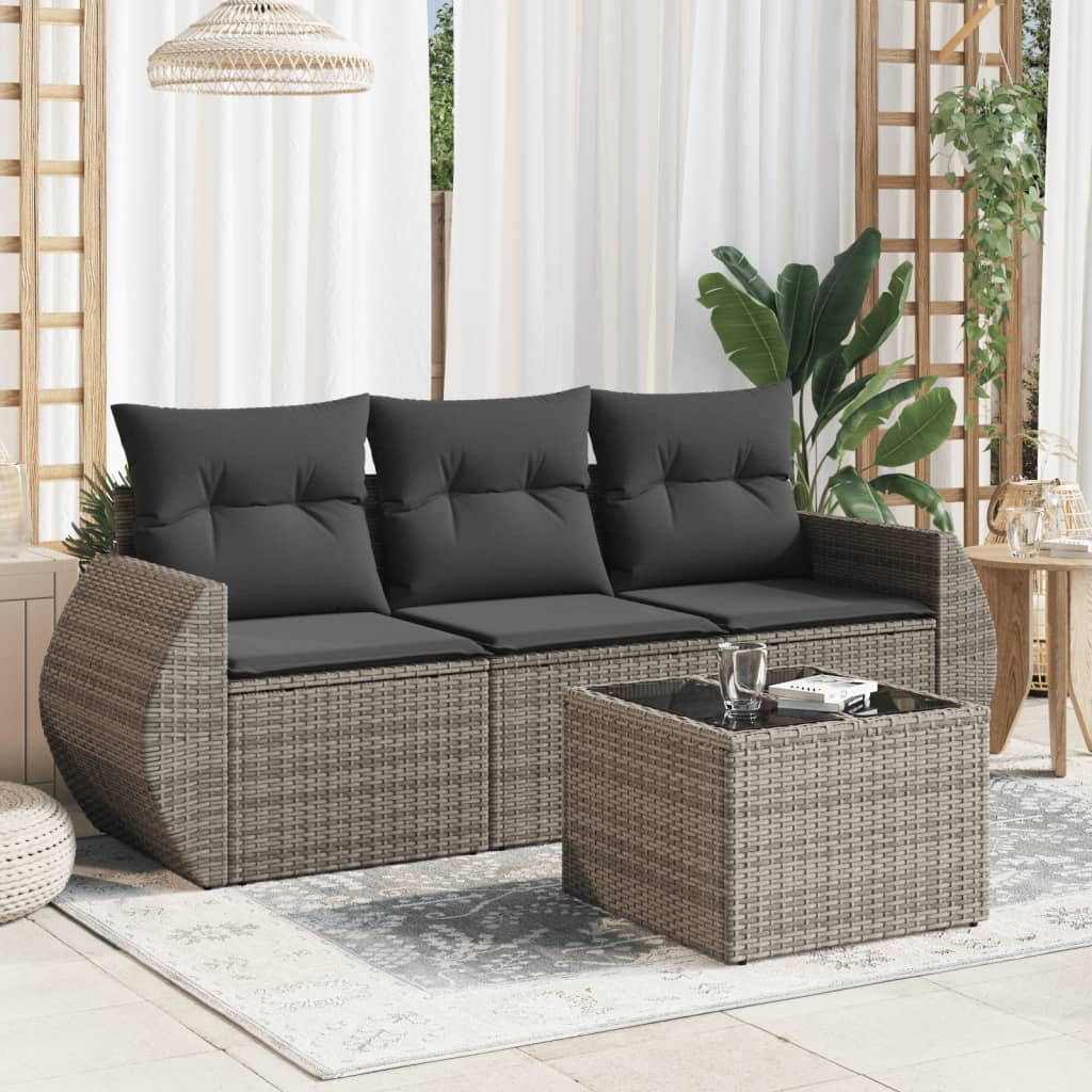 4-tlg. Garten-Sofagarnitur mit Kissen Grau Poly Rattan 4-tlg. Garten-Sofagarnitur mit Kissen Grau Poly Rattan