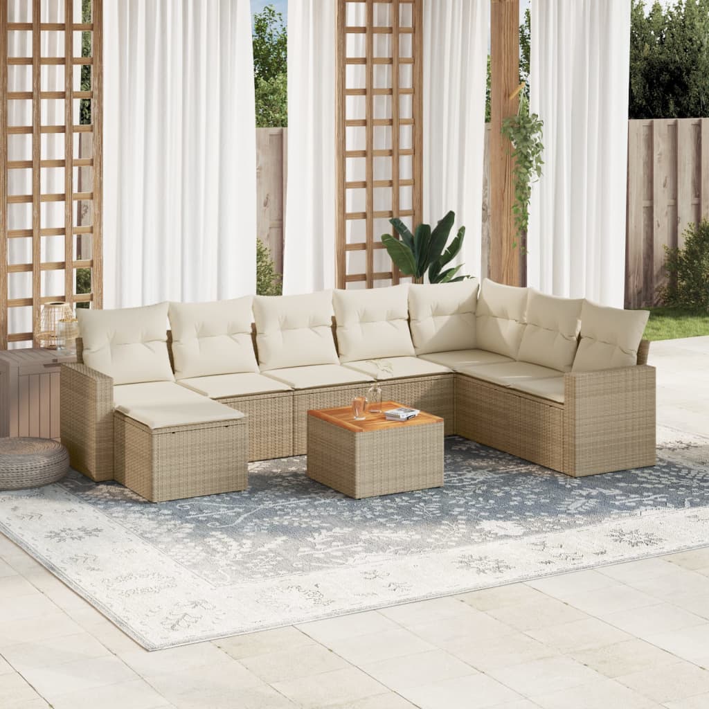 9-tlg. Garten-Sofagarnitur mit Kissen Beige Poly Rattan 9-tlg. Garten-Sofagarnitur mit Kissen Beige Poly Rattan