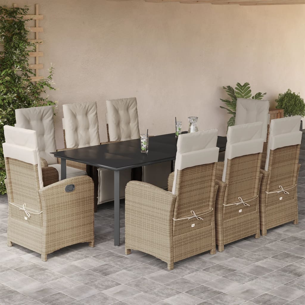 9-tlg. Garten-Essgruppe mit Kissen Beige Poly Rattan 9-tlg. Garten-Essgruppe mit Kissen Beige Poly Rattan