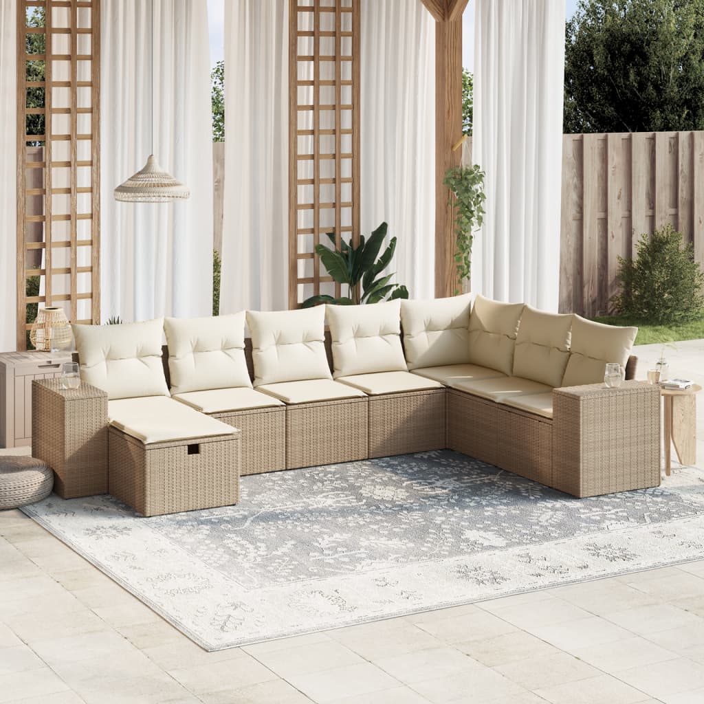 8-tlg. Garten-Sofagarnitur mit Kissen Beige Poly Rattan 8-tlg. Garten-Sofagarnitur mit Kissen Beige Poly Rattan