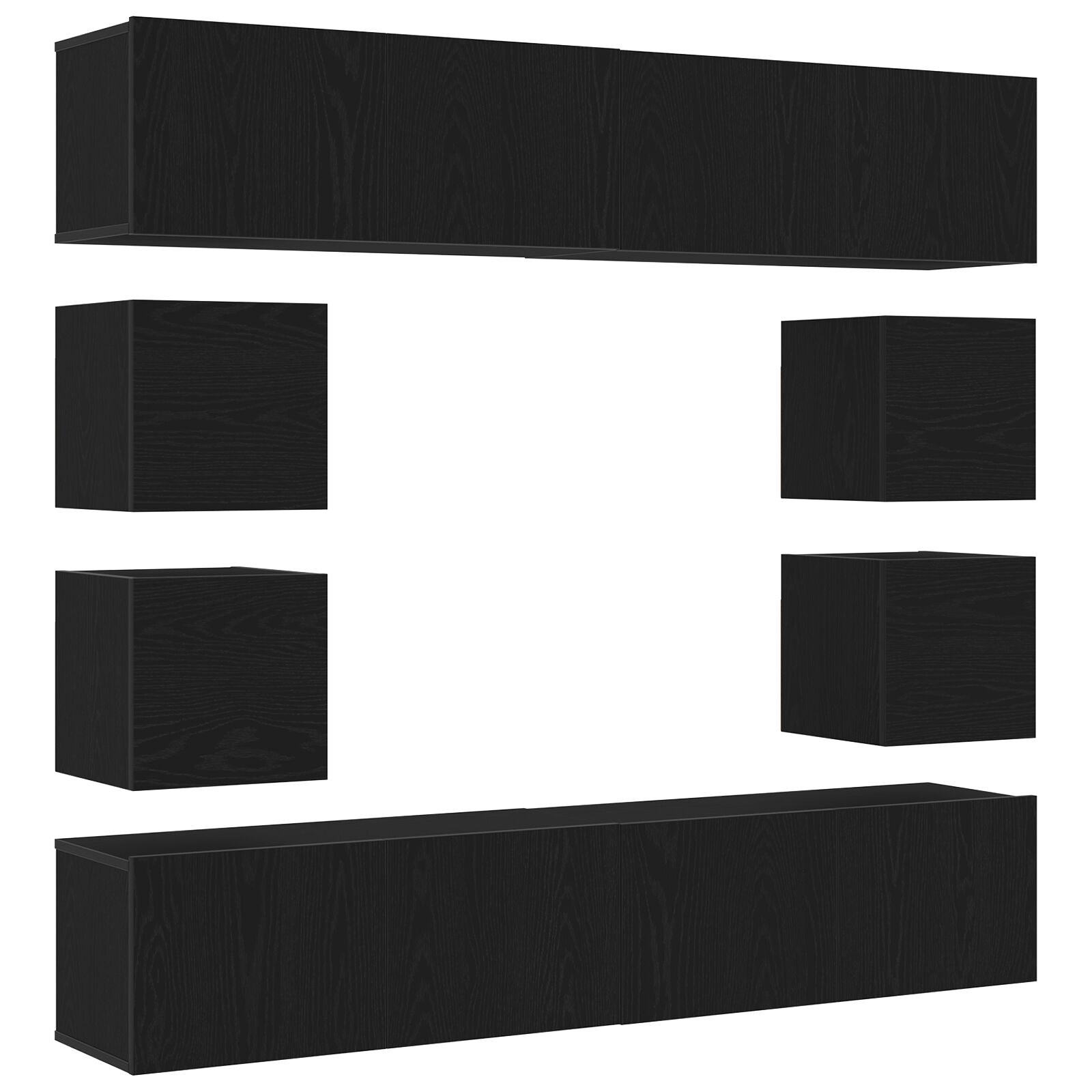 6-teiliges wandmontiertes TV-Schranksystem in Schwarz Eiche aus Holzwerkstoff, Schwarz Eiche TV Stand 80x30x30 cm aus Holzwerkstoff, wandmontierte TV-Schränke 2 Stück Schwarz Eiche 30.5x30x30 cm 6-teiliges wandmontiertes TV-Schranksystem in Schwarz Eiche aus Holzwerkstoff, Schwarz Eiche TV Stand 80x30x30 cm aus Holzwerkstoff, wandmontierte TV-Schränke 2 Stück Schwarz Eiche 30.5x30x30 cm