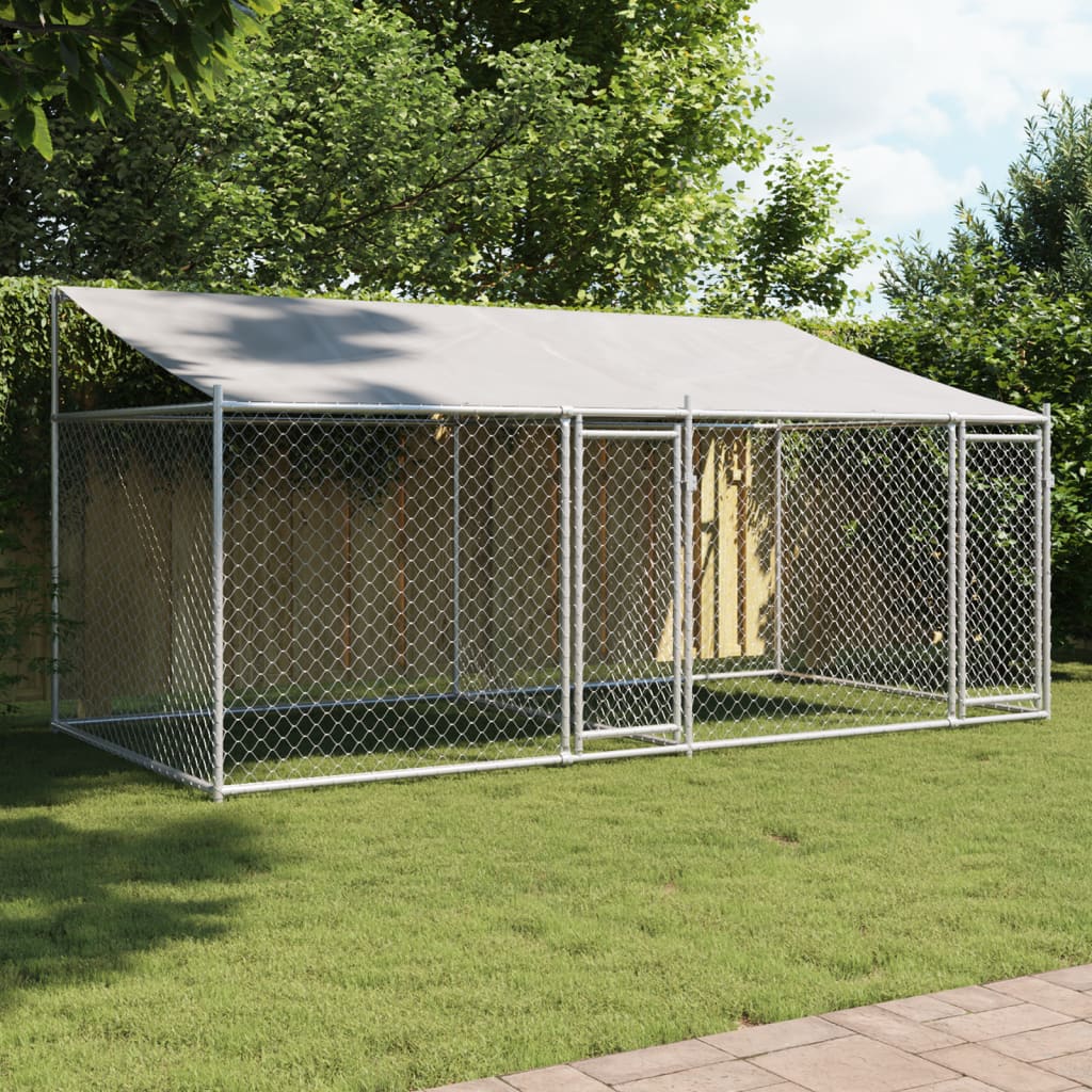Hundezwinger mit Dach und Türen Grau 4x2x2 m Verzinkter Stahl Hundezwinger mit Dach und Türen Grau 4x2x2 m Verzinkter Stahl