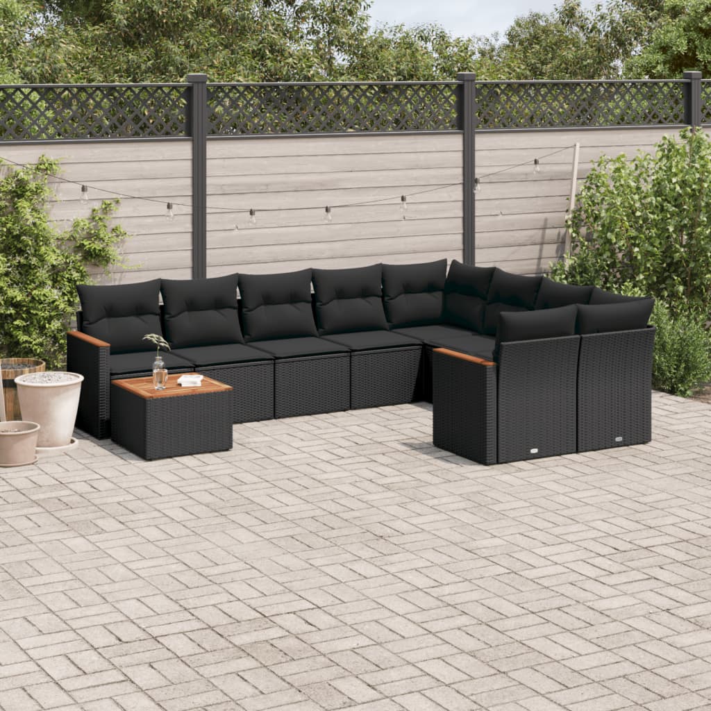 10-tlg. Garten-Sofagarnitur mit Kissen Schwarz Poly Rattan 10-tlg. Garten-Sofagarnitur mit Kissen Schwarz Poly Rattan